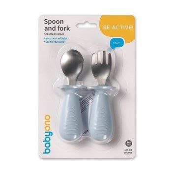 Ложечка і виделка з нержавіючої сталі (голубі) Babyono | арт.1665/01