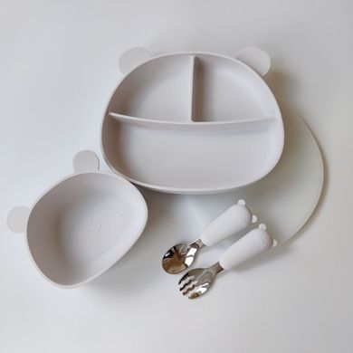 Силиконовый набор детской посуды Медведи с крышкой и металлическими приборами Haze