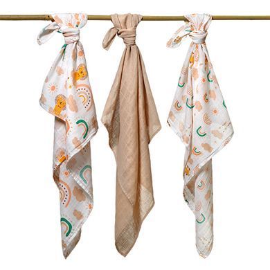 Пелюшки муслинові бавовняні (70х70 см) 3 шт. (Кремовий) /"Babyono" (арт. 348)
