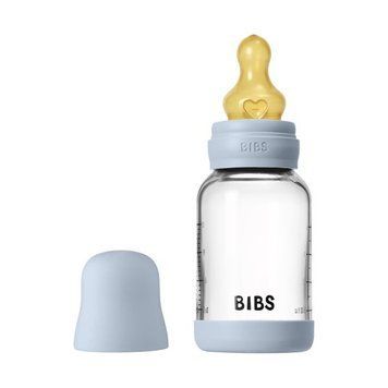 Дитяча скляна пляшка для годування BIBS 120 ml Baby Blue (Латекс, повільний потік)