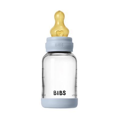 Дитяча скляна пляшка для годування BIBS 120 ml Baby Blue (Латекс, повільний потік)
