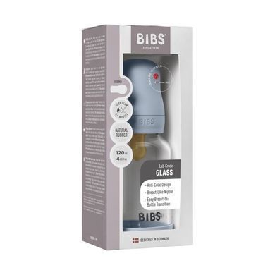 Дитяча скляна пляшка для годування BIBS 120 ml Baby Blue (Латекс, повільний потік)