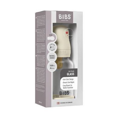 Дитяча скляна пляшка для годування BIBS 120 ml Ivory (Латекс, повільний потік)