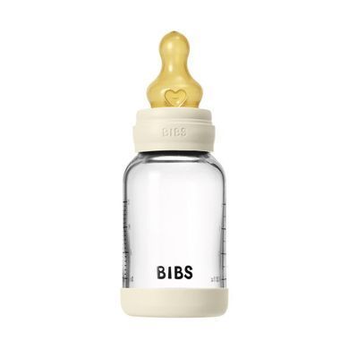 Дитяча скляна пляшка для годування BIBS 120 ml Ivory (Латекс, повільний потік)
