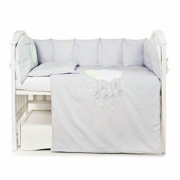 Постільний комплект 6 ел Babycentre & Twins Moonlight 4011-BTMO-10, grey, білий/сірий