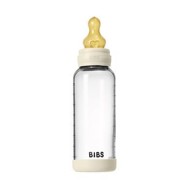 Дитяча скляна пляшка для годування BIBS 240 ml Ivory (Латекс, середній потік)