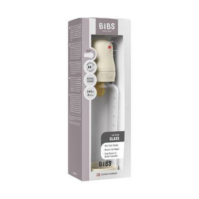Дитяча скляна пляшка для годування BIBS 240 ml Ivory (Латекс, середній потік)