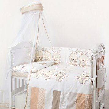 Постільний комплект 8 ел Twins Dolce Друзі зайчики 4060-D-001, beige, бежевий