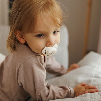 Пустушка анатомічна силіконова BabyOno 18+ міс біла коричнева (арт. 1670/03)