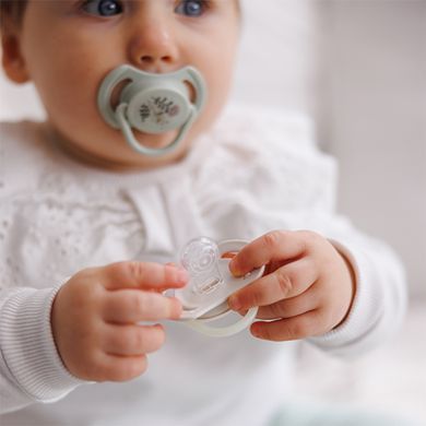 Пустушка симетрична силіконова 6-18 міс. (біла/зелена) BabyOno 1669/02